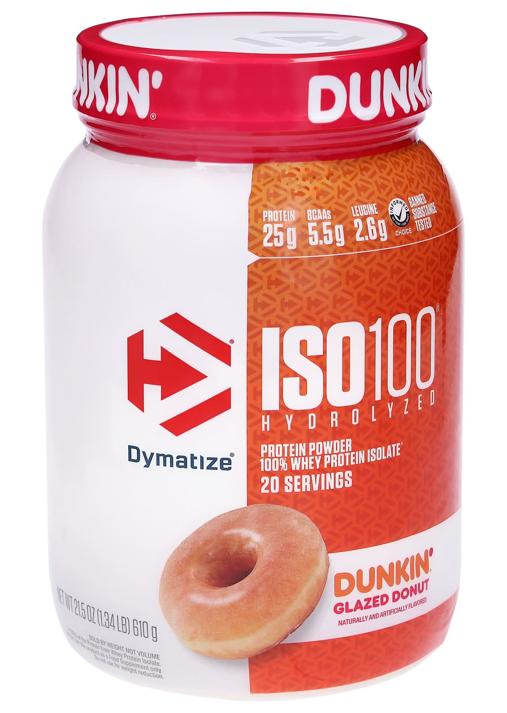 Dymatize Iso100 Hydrolyzed Protein Powder, Dunkin Glazed Donut (21.5 oz)