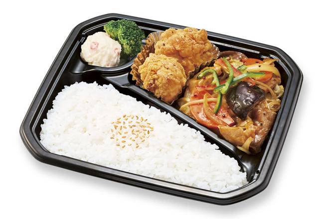 肉野菜炒め 塩唐揚弁当