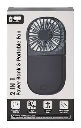 Power Bank & Portable Fan 2-In-1 Black