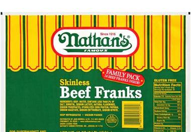 Nathan's Famous - Skinless Beef Franks - 7:1 (2.3 oz each), 5 lbs