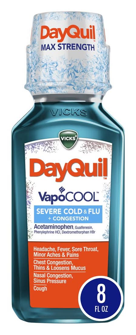 Vicks Day Quil Vapocool Severe Cold & Flu Congestion Relief Liquid Medicine (8 oz)