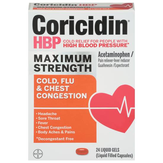 Coricidin Hbp Maximum Strength Cold Cough & Flu Liquid Gels