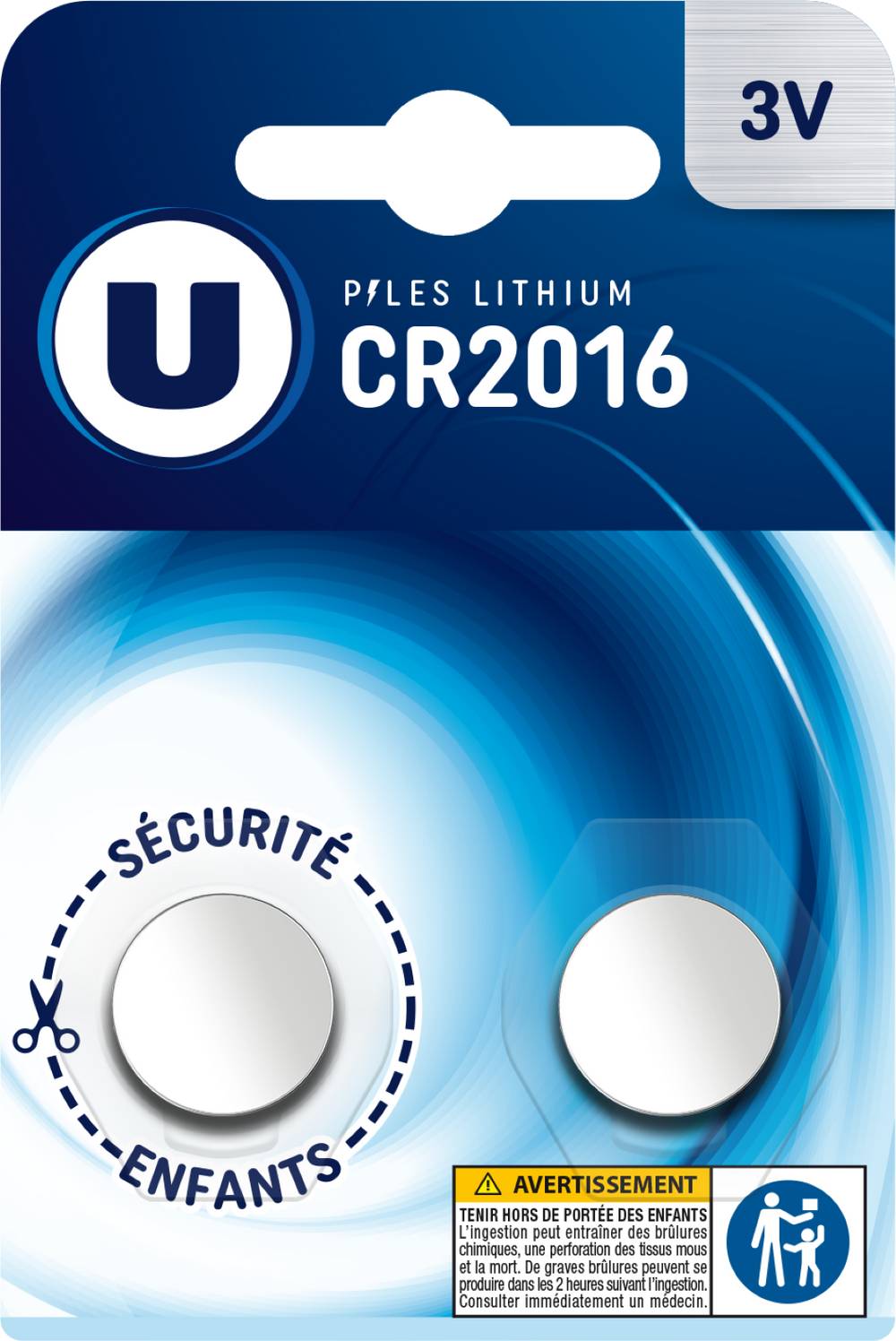 Les Produits U - Pile mini cr2016 (2 pièces)