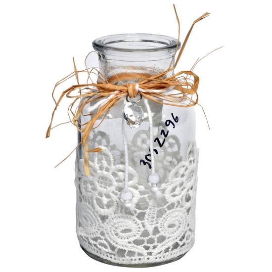 # Small Glass Vase W/Lace Ribbon (300ml)