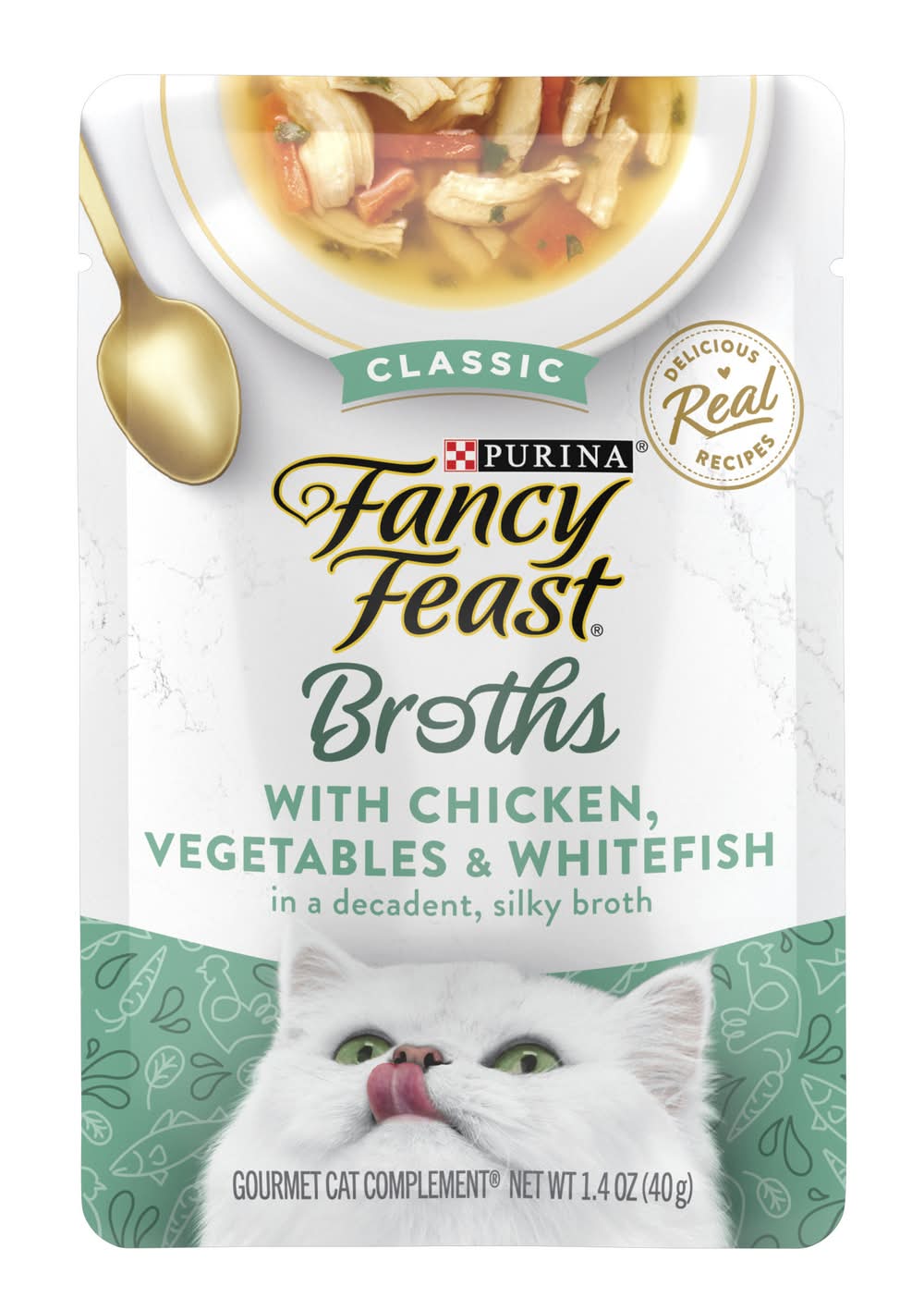 Fancy Feast Classic Broths Chicken Vegetables & Whitefish Cat Food Complement (1.4 oz)