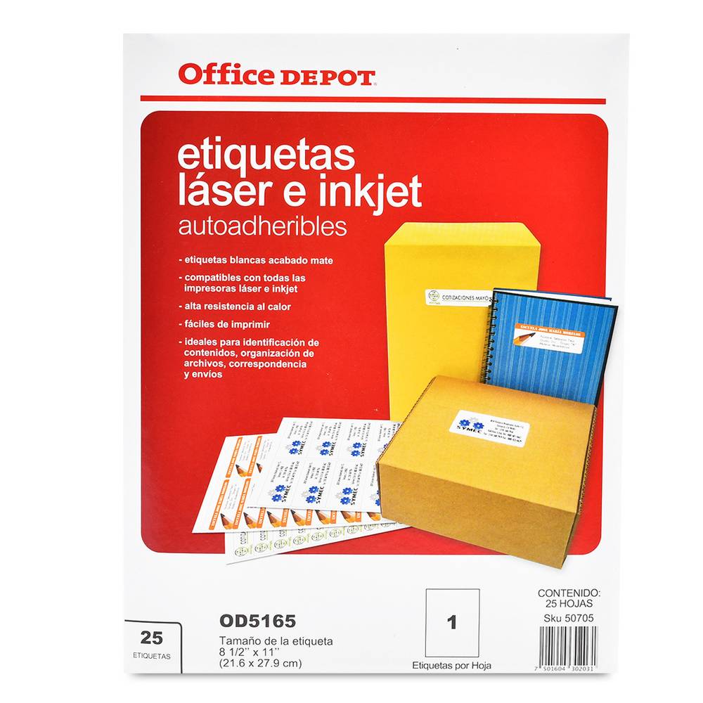Office depot etiquetas autoadheribles (caja 25 piezas)