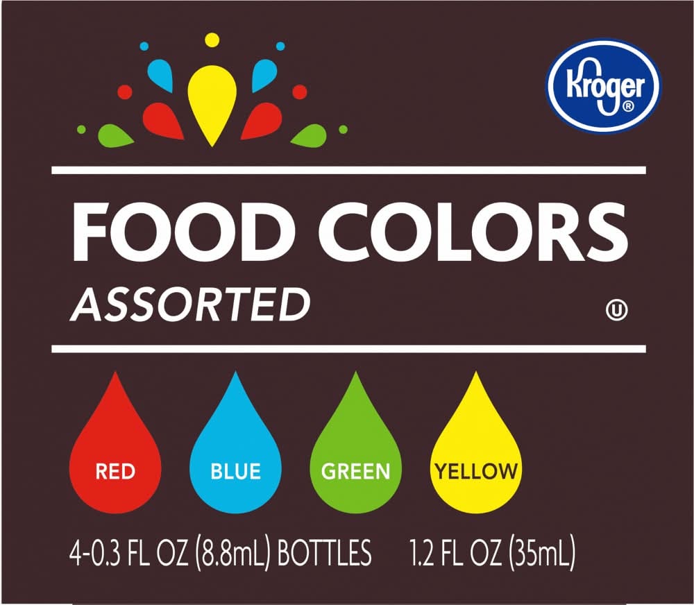 Kroger Assorted Food Colors, Red Blue Green Yellow (4 x 0.3 fl oz)