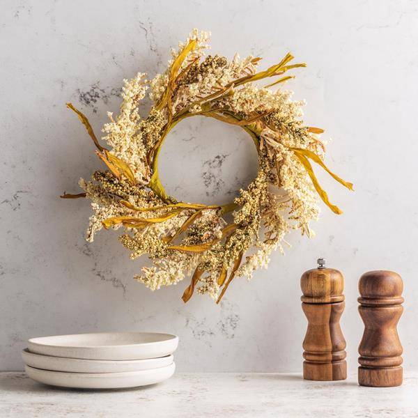 Cream and Brown Heather Candle Ring or Wreath