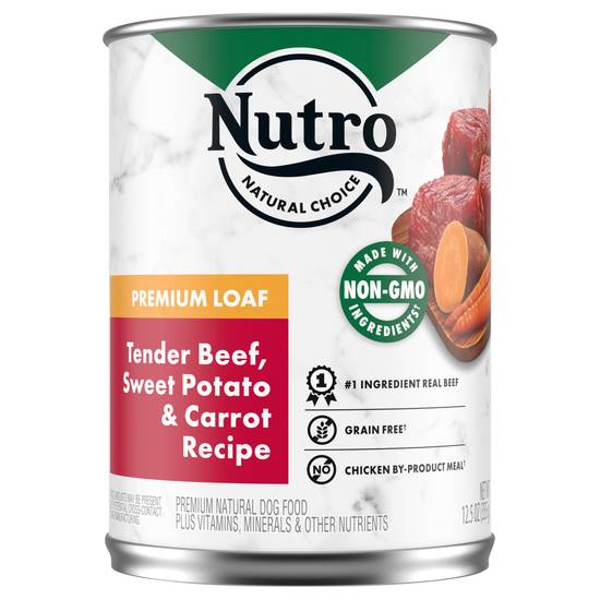 Nutro Premium Loaf Adult Canned Wet Dog Food, Tender Beef, Sweet Potato & Carrot Recipe (12.5 oz)
