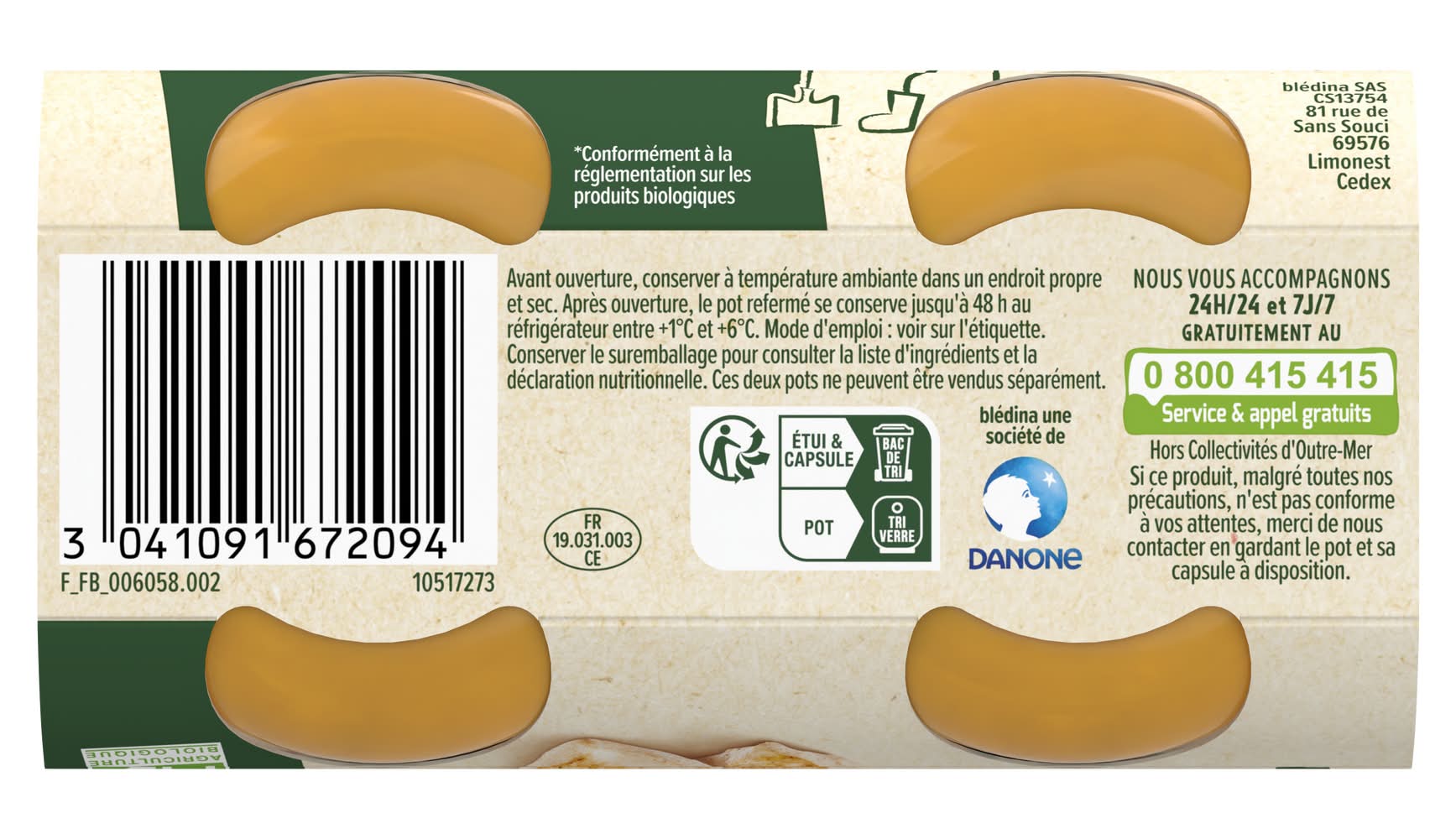 Blédina Les Récoltes Bio - Petits Pots Bébé Panais Potimarron Dinde - 12x200g - Dès 8 Mois