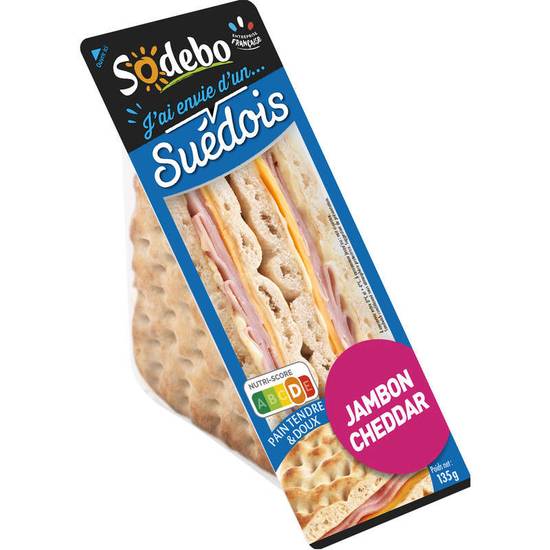 Sodebo le suédois pain polaire sandwich jambon cheddar x2 135 g