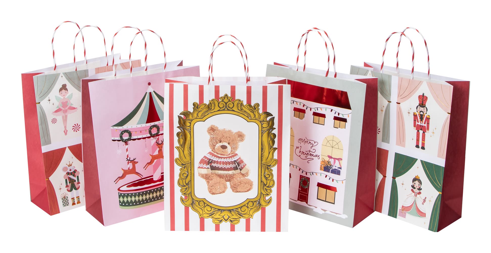 Christmas Holiday Kraft Bags 5-Count