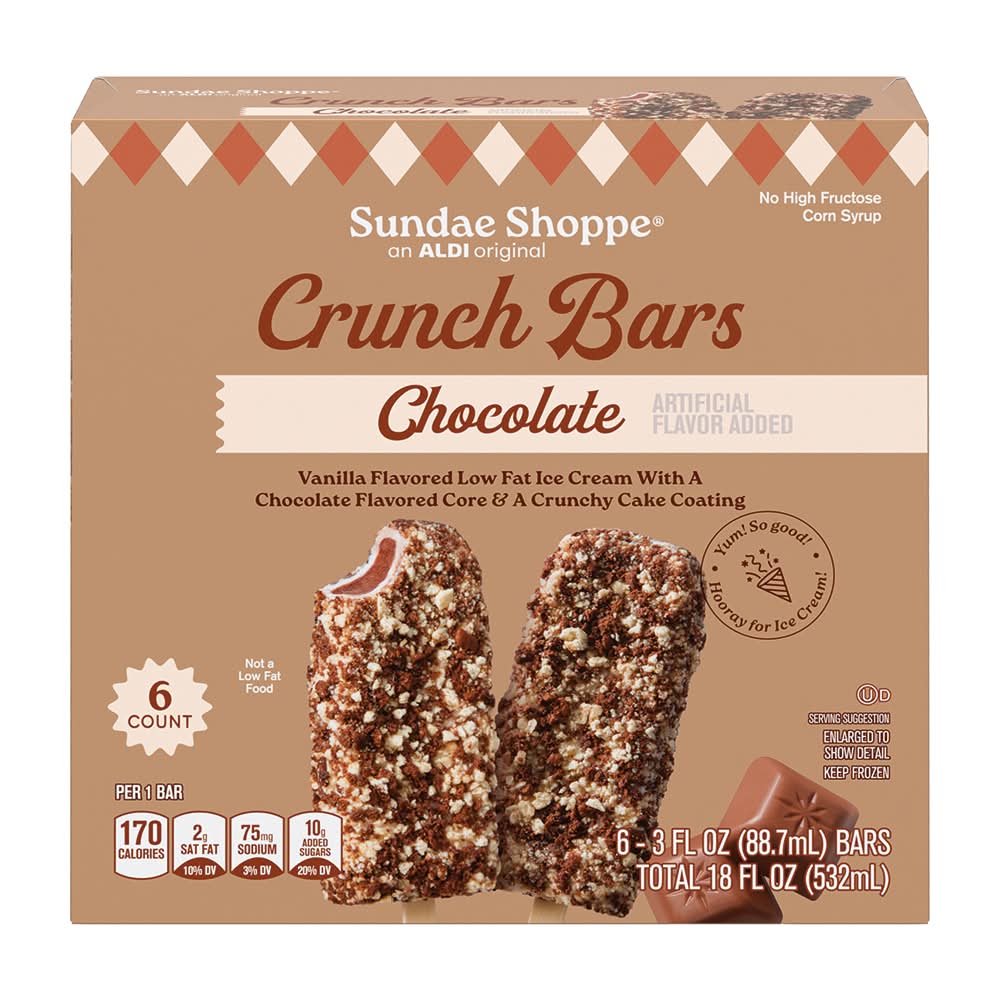 Sundae Shoppe Crunch Bars Ice Cream, Chocolate Vanilla (6 x 3 fl oz)