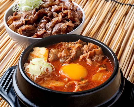 牛カルビスンドゥブ～ミニカルビ丼��セット～ Beef Sundubu with Kalbi Rice Bowl Set