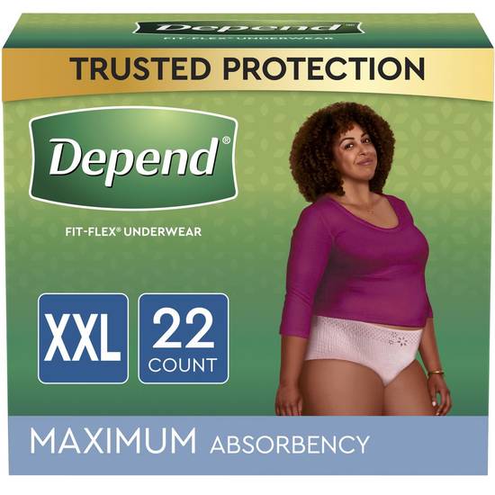 Depend FIT-FLEX Adult Incontinence Underwear for Women, Maximum Absorbency, XXL - Blush, 22 ct