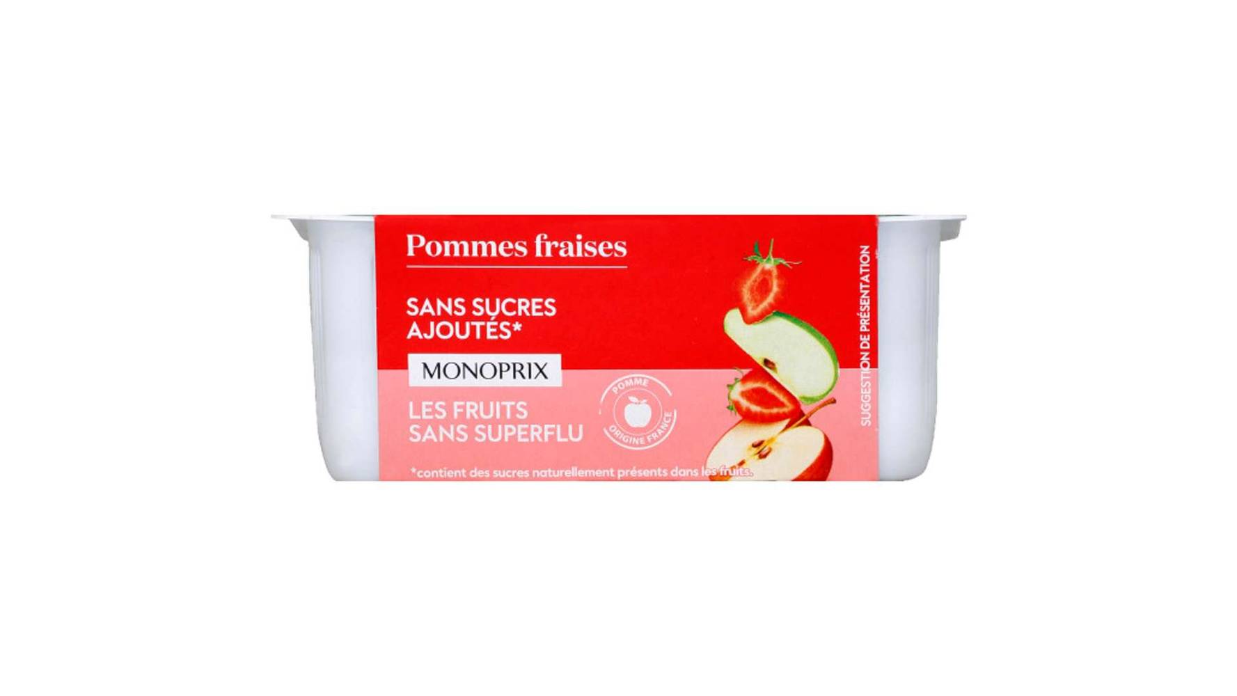 Monoprix Compotes Pomme Fraise, sans sucres ajout{s Le lot de 4x100g