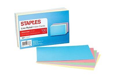Staples® 4 x 6  Heavyweight Assorted Pastel Index Cards, 100/Pack (50999)