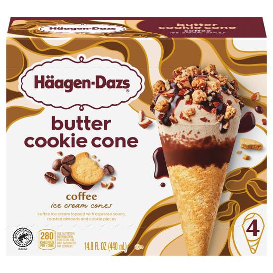 Haagen Dazs Coffee Ice Cream Cookie Cone, 4 ct