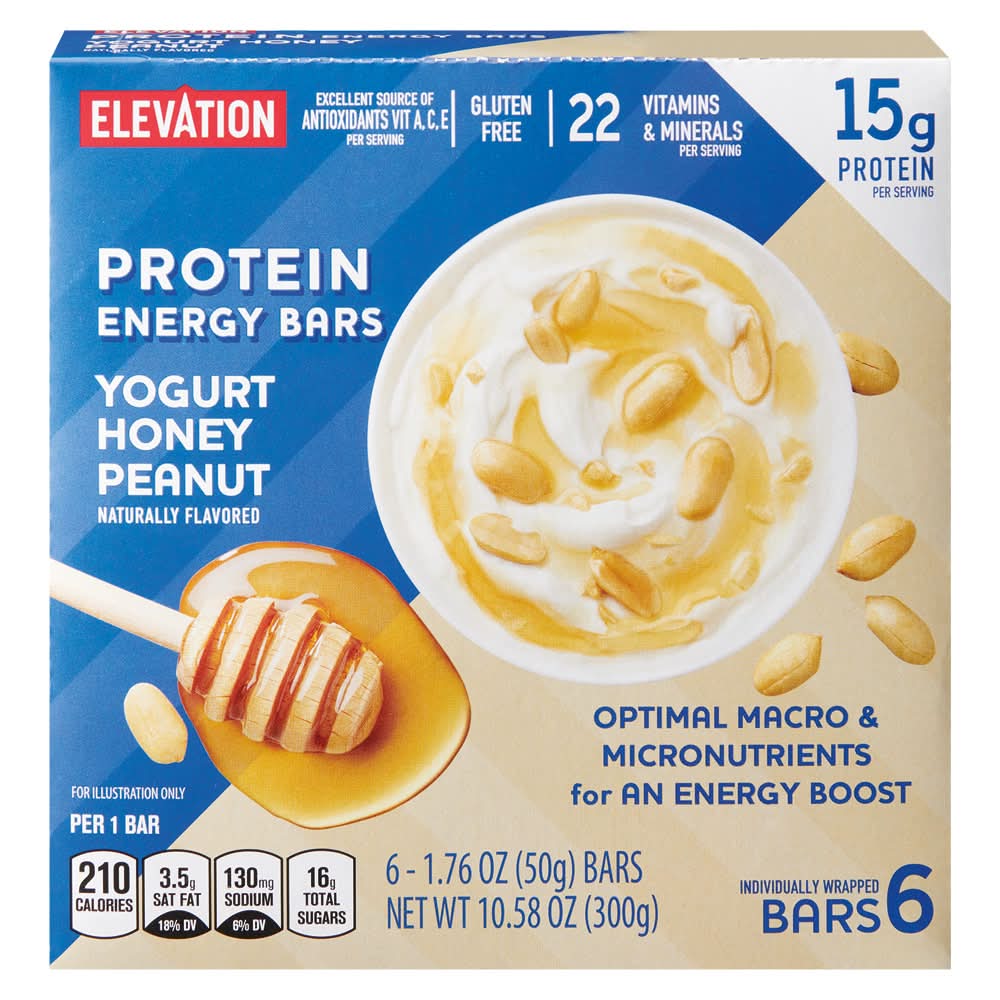 Elevation Protein Energy Bars, Yogurt Peanut Honey (6 x 1.76 oz)