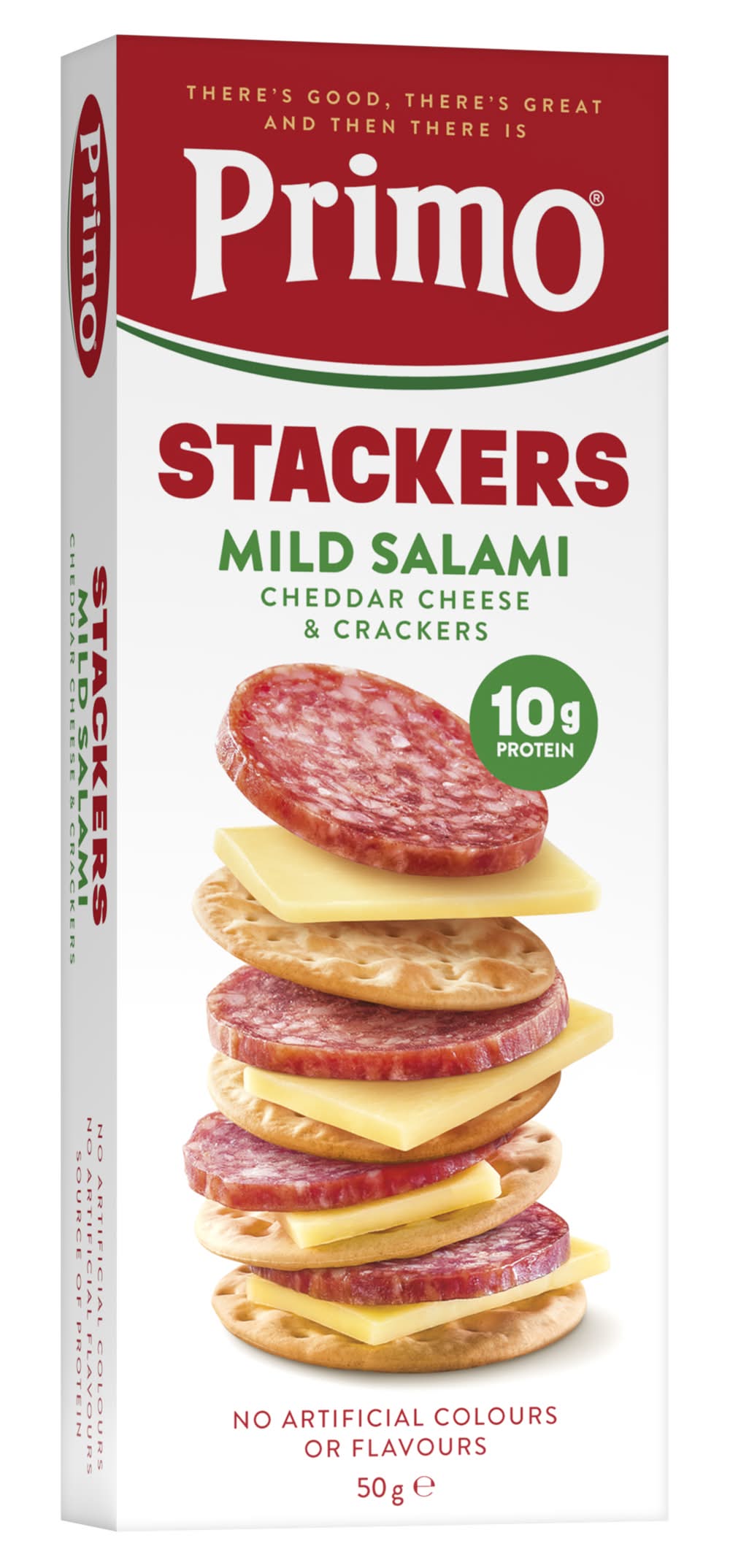 Primo Stackers Cheddar Cheese & Crackers, Mild Salami (50g, 4 pack)