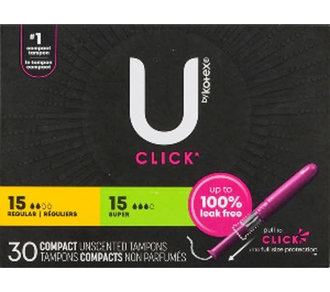 U by Kotex Click Compact Super Regular Tampons (270 g, 30 ct)