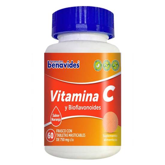 Farmacias Benavides vitamina c y bioflavonoides tabletas masticables 750 mg (60 un)