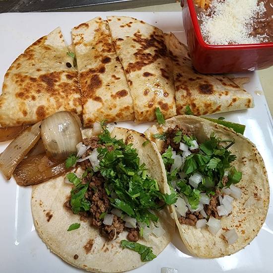 Guacamole Restaurant quesadilla and tacos platter