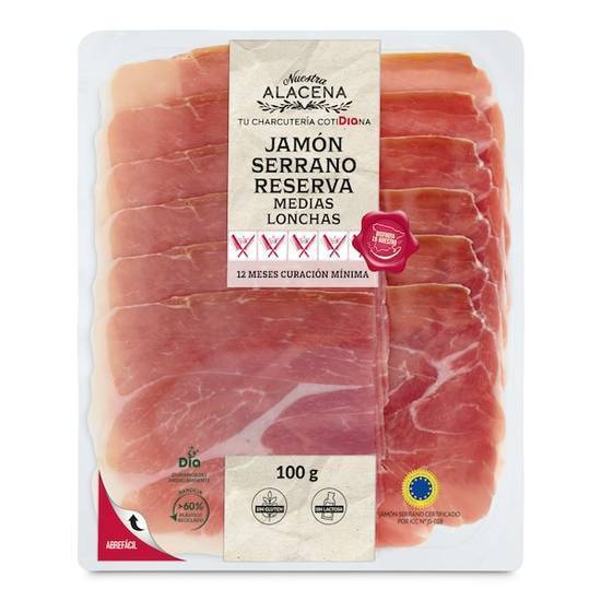 Jamón serrano reserva meDías lonchas Nuestra Alacena bandeja 100 g