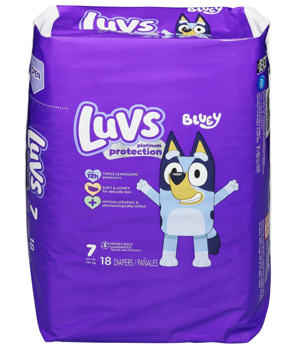 Luvs Platinum Protection Bluey Diapers, Stage 7 (18 ct)