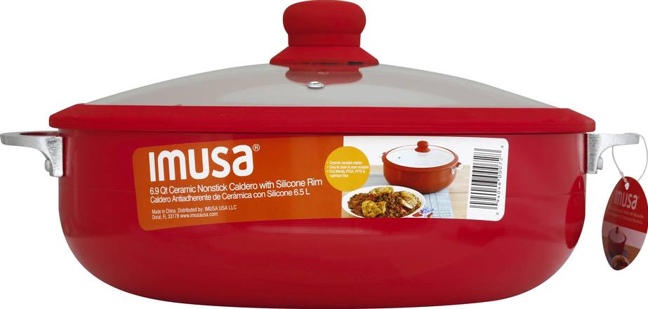 Imusa Caldero, Ceramic, Nonstick, with Silicone Rim, 6.9 Quart