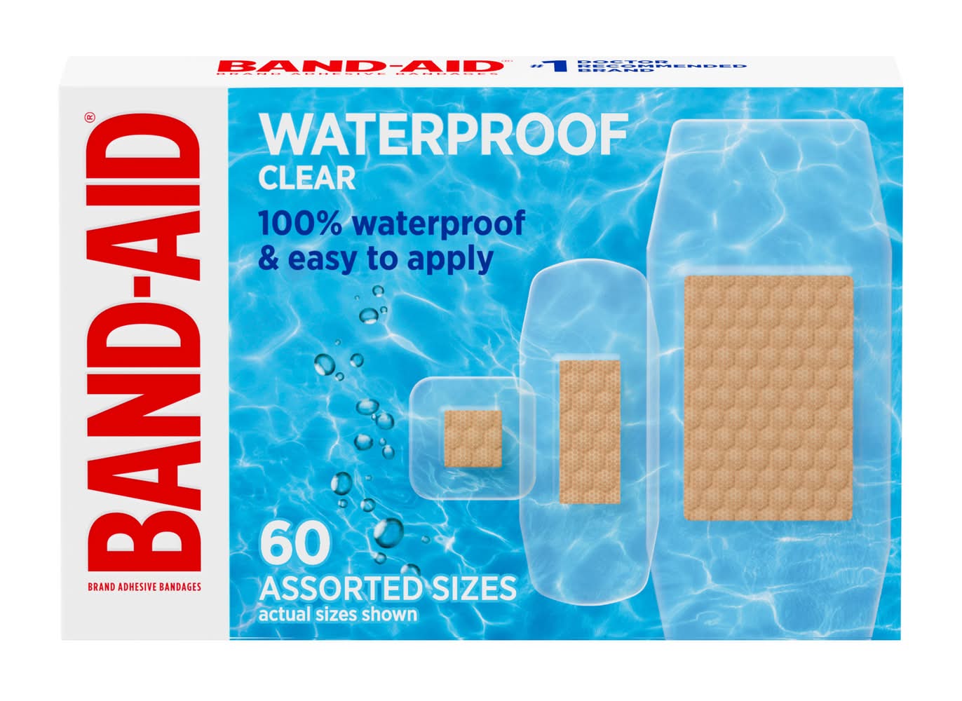 Band-Aid Waterproof Adhesive Bandages, Assorted (60 ct)