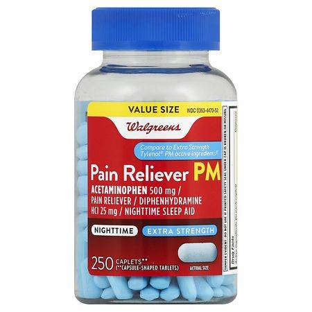 Walgreens Pain Reliever Pm Extra Strength Capsules (250 ct)