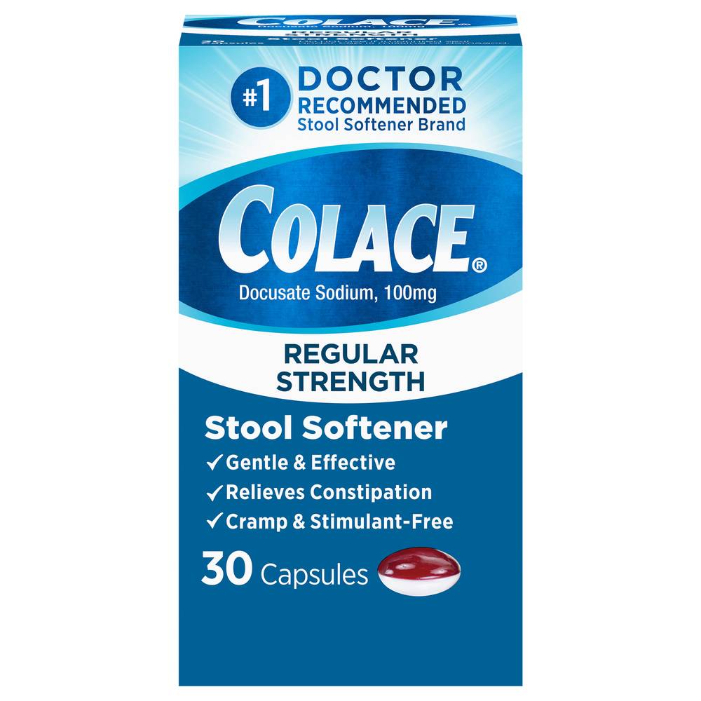 Colace Regular Strength Docusate Sodium 100 mg Stool Softener Capsules (30 ct)