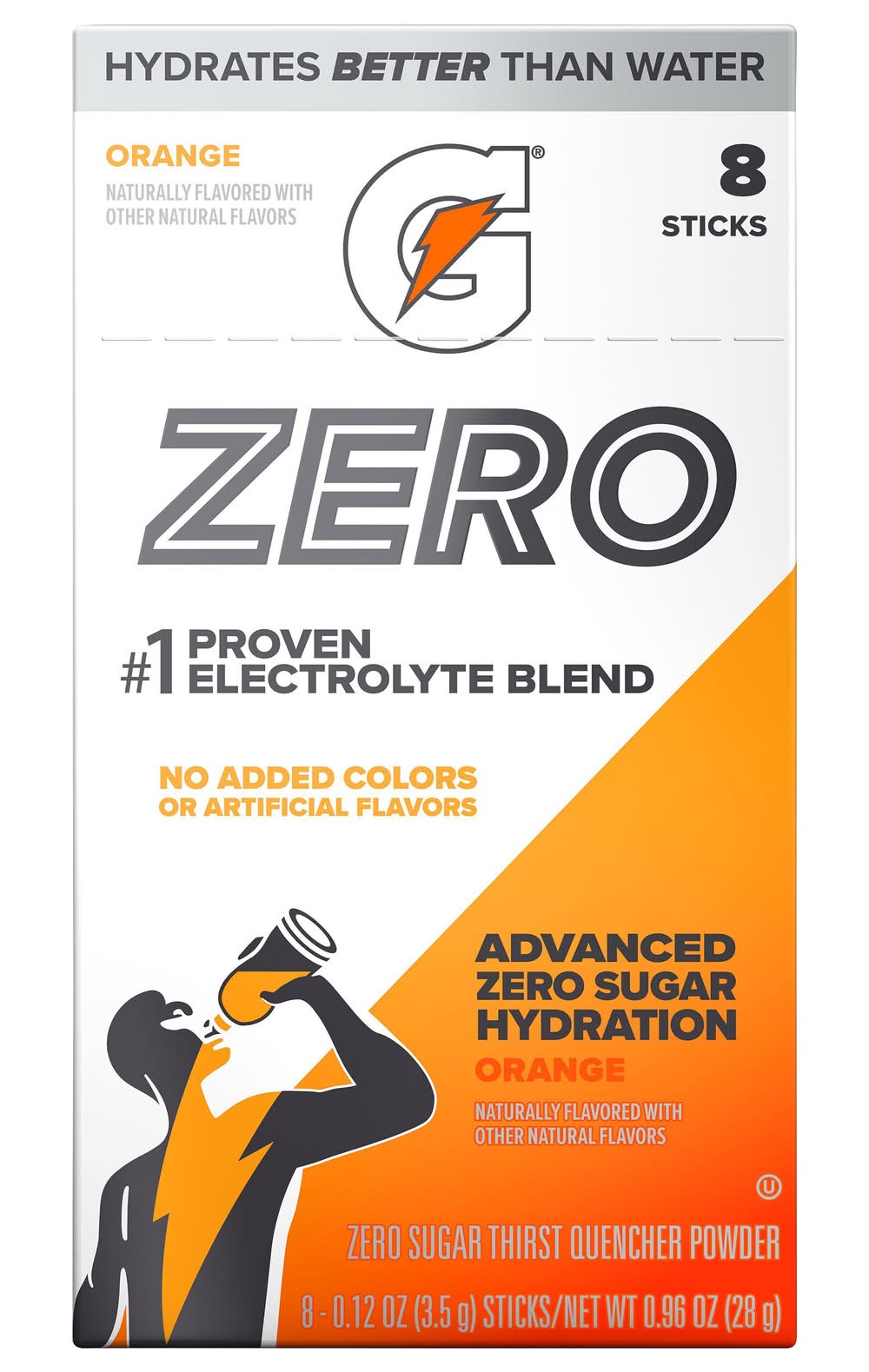 Gatorade Zero Sugar Thirst Quencher Powder Sticks, Orange (8 x 0.12 oz)