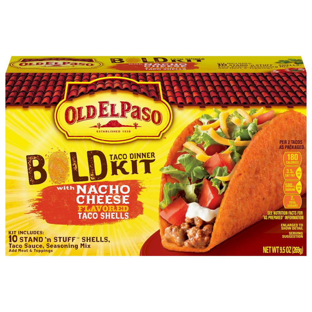 Old El Paso Stand 'N Stuff Bold Nacho Taco Dinner Kit, Cheese (9.5 oz, 10 ct)