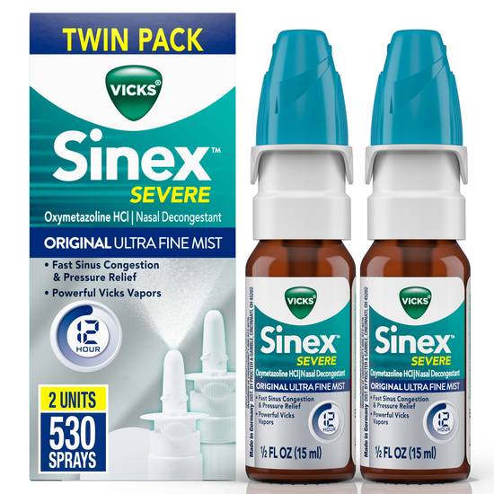Vicks Sinex Severe Original Ultra Fine Mist Nasal Spray Decongestant for Fast, 2 CT