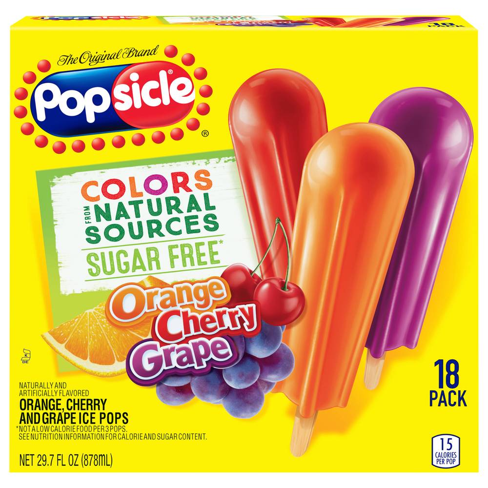 Popsicle Ice Pops, Orange-Cherry-Grape (29.7 fl oz, 18 ct)