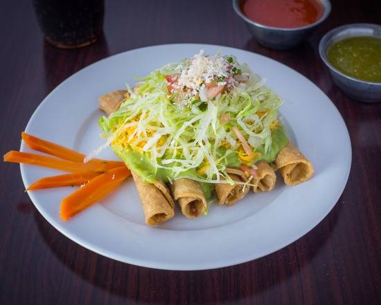 Five Rolled Guacamole, Cheese, Lettuce Tacos