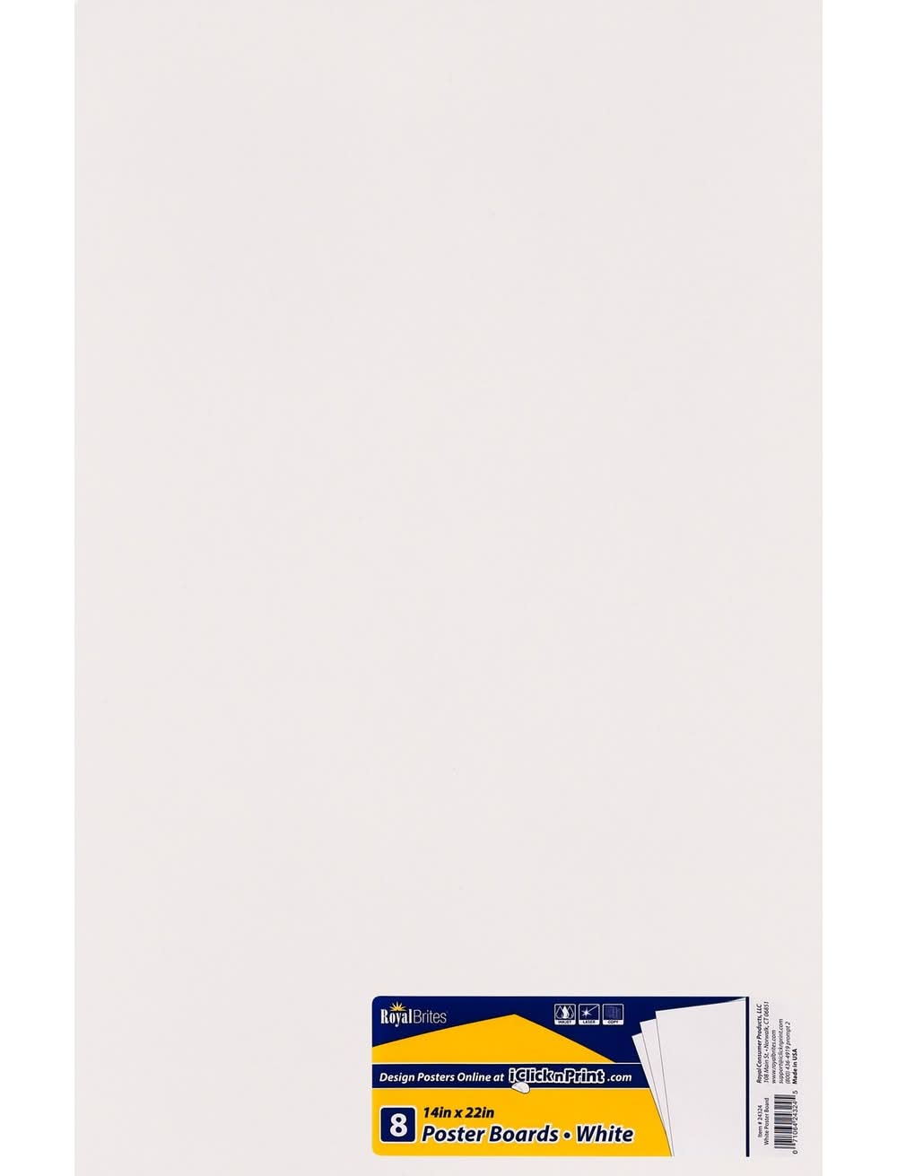 Royal Brites Premium Coated Poster Boards, 14 x 22, White (8 ct)
