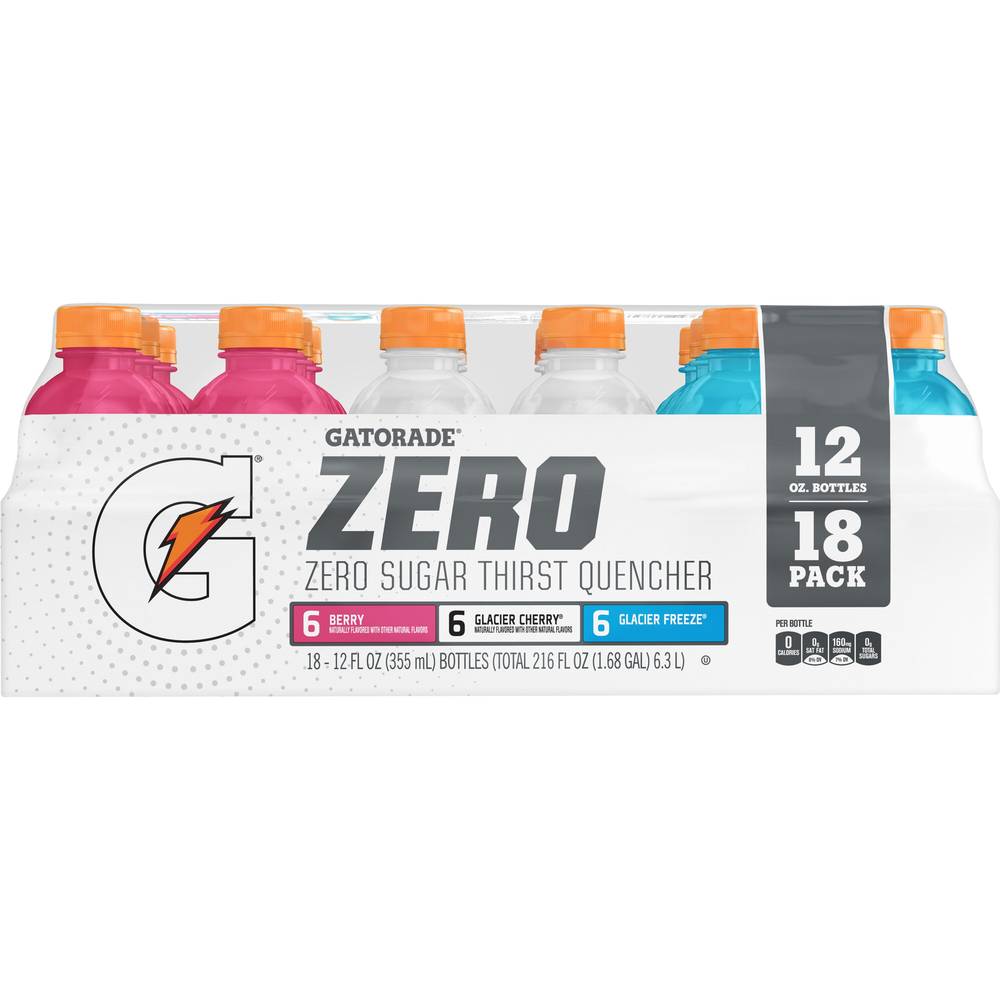 Gatorade Zero Sugar Thirst Quencher Variety pack Sports Drink (18 ct, 12 fl oz) (berry-glacier cherry-glacier freeze)