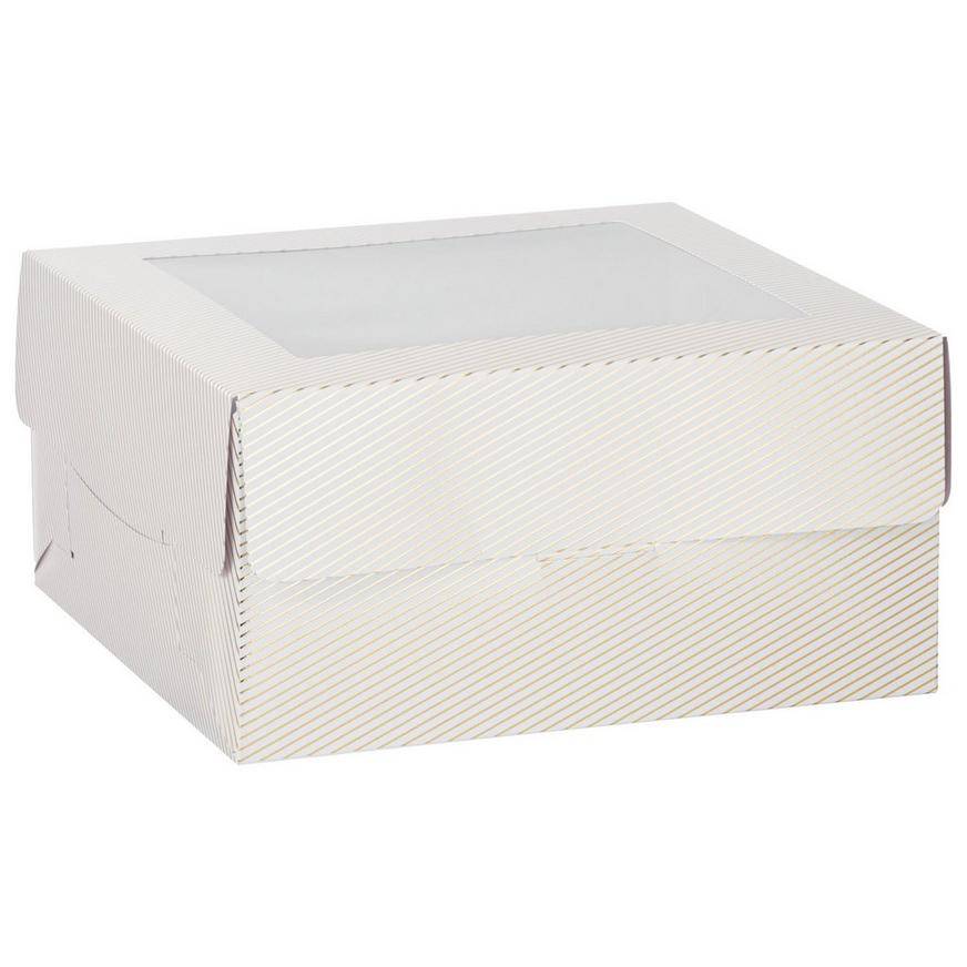 Metallic Gold Stripes Square Window Cake Box, 12in