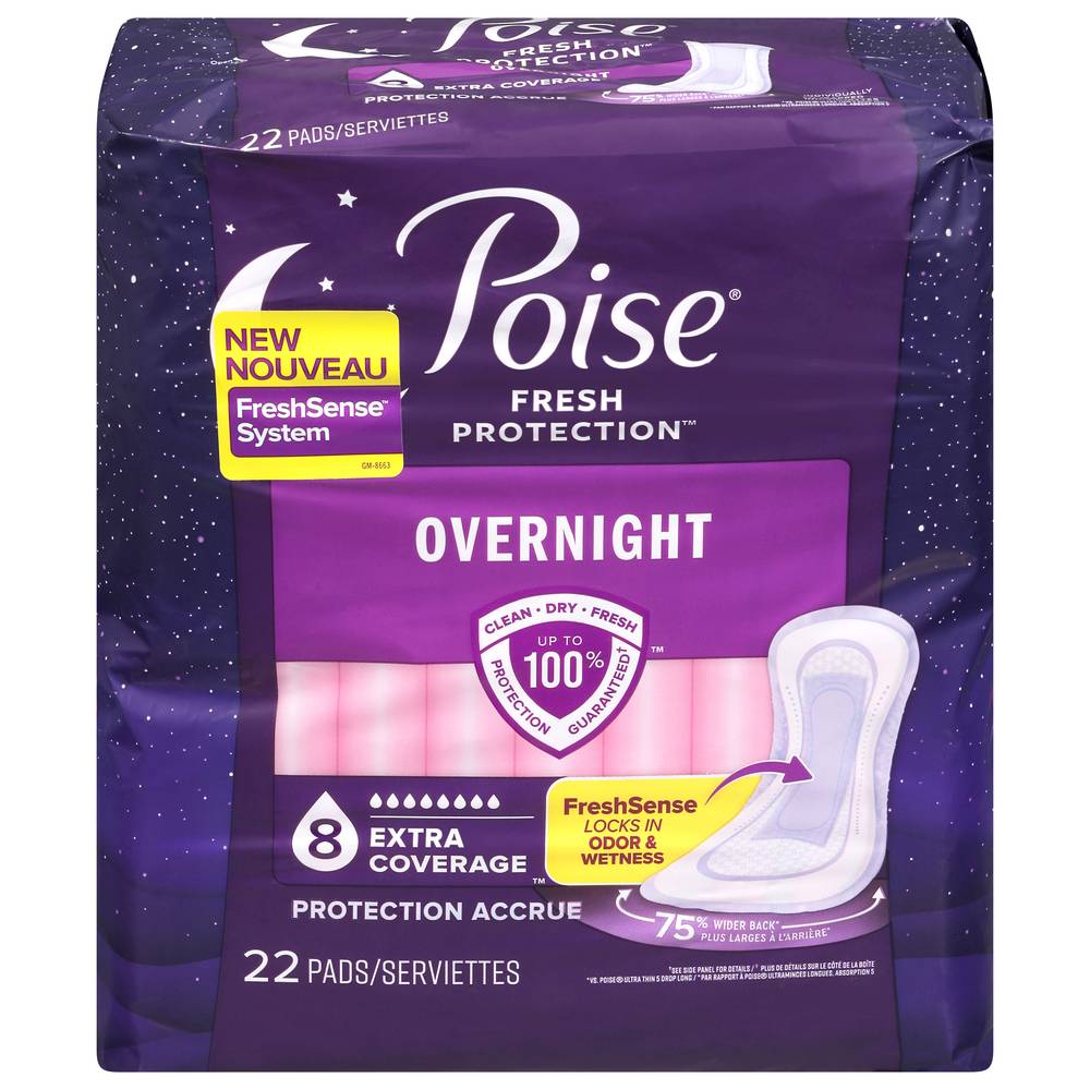 Poise Fresh Protection Extra Coverage Overnight Pads (22 ct)