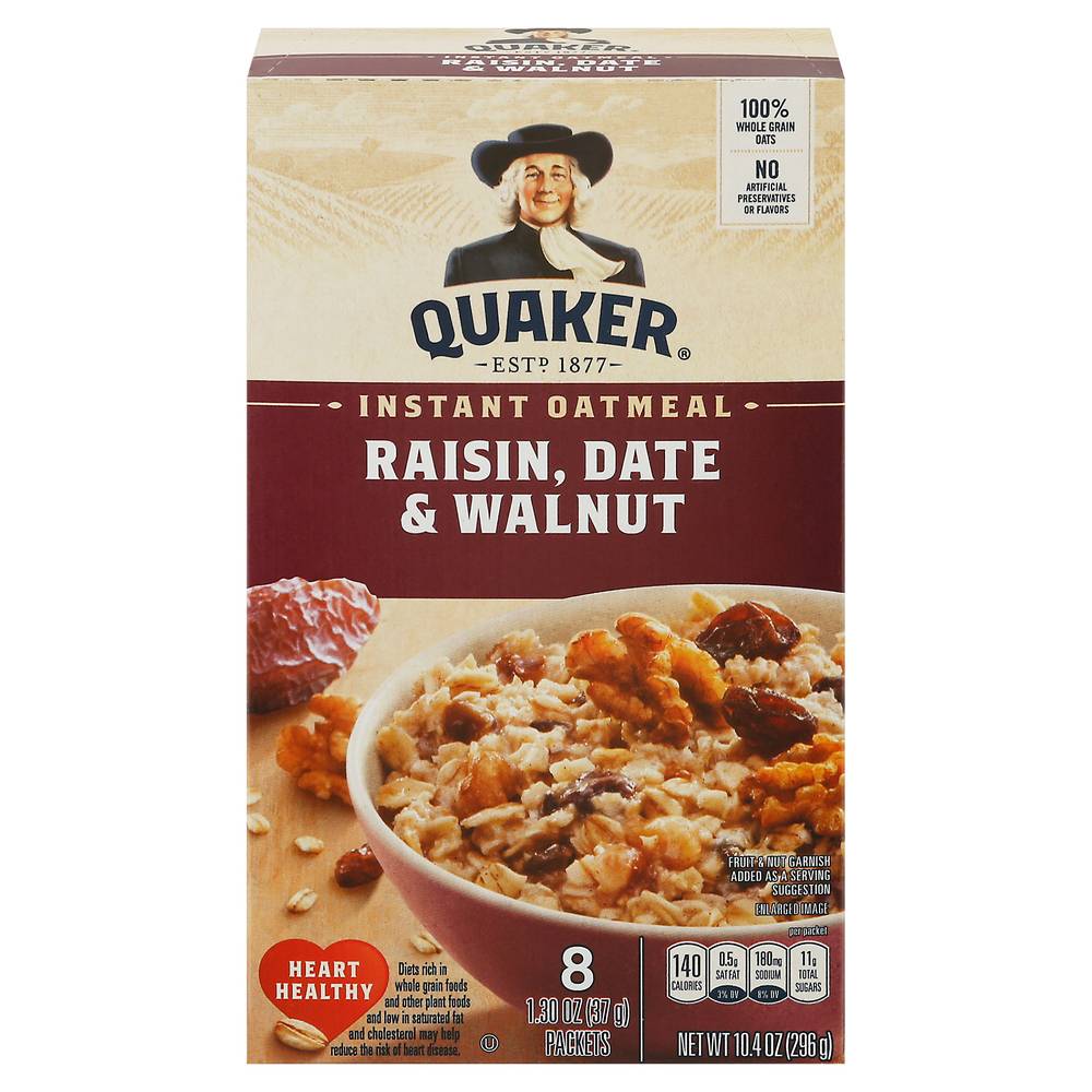 Quaker Instant Oatmeal, Raisin-Date-Walnut (10.4 oz, 8 ct)