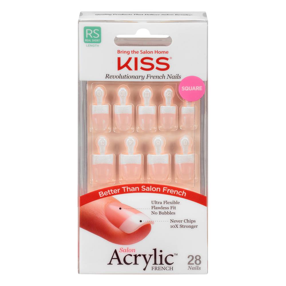 Kiss Salon Acrylic French Real Short Length Square Halo Effect Ksa01 Nails (28 ct)