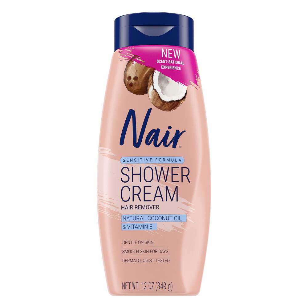 Nair Women's Sensitive Shower Cream Hair Remover - Natural Coconut Oil and Vitamin E, 12 oz