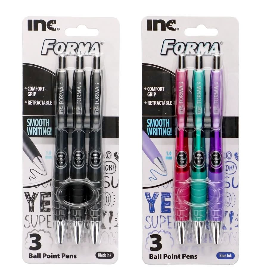 Inc Forma Retractable Ball Point Pens, Black-Blue (2 x 3 ct)