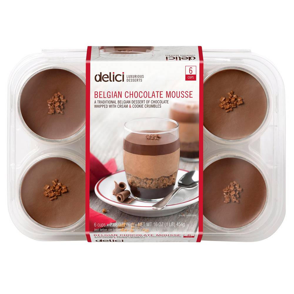 Delici Belgian Chocolate Mousse in Glass Cups (16 oz, 6 ct)