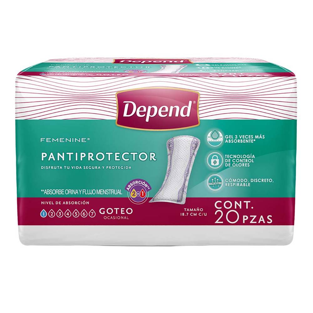 Depend femenine pantiprotector (20 piezas)