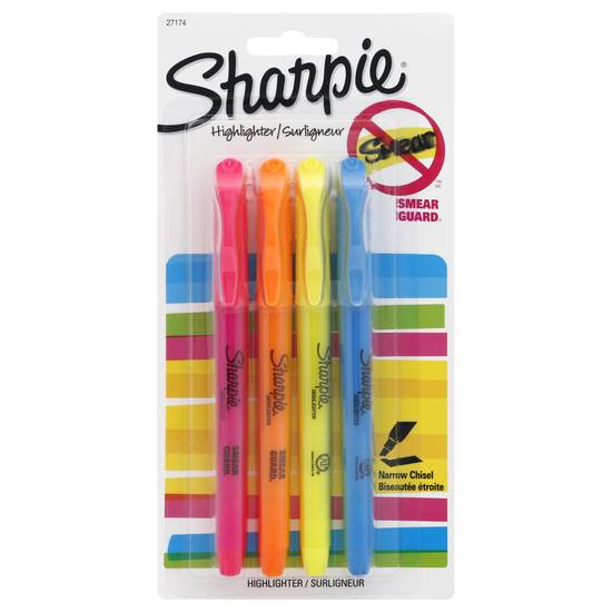 Sharpie Highlighters Narrow Chisel Smear Guard (4 ct)