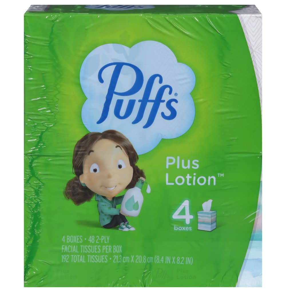 Puffs Plus Lotion Facial Tissues, 8.4x8.2 in (4 x 48 ct)